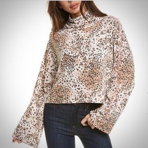 New! Leopard Cowl Neck Bell Long Sleeve Blouse Sz S